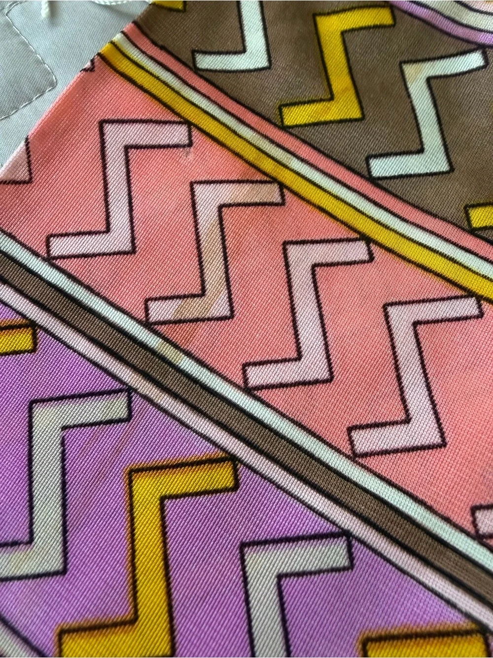 Symphony Pink Yellow Brown Geometric Fringe Silk Scarf